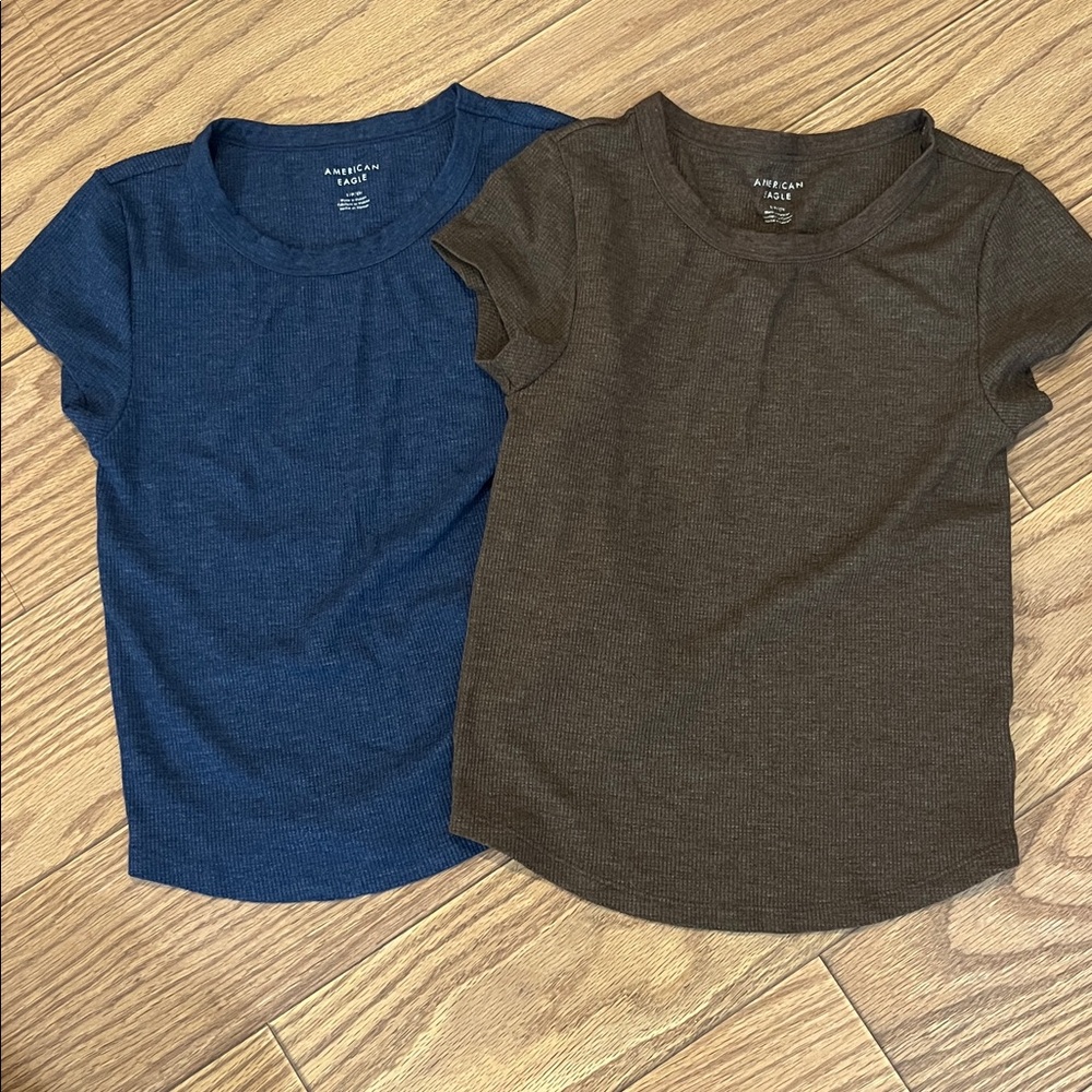American Eagle Blue and Brown ribbed T-Shirts